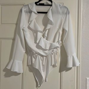 White Zara ruffle bodysuit